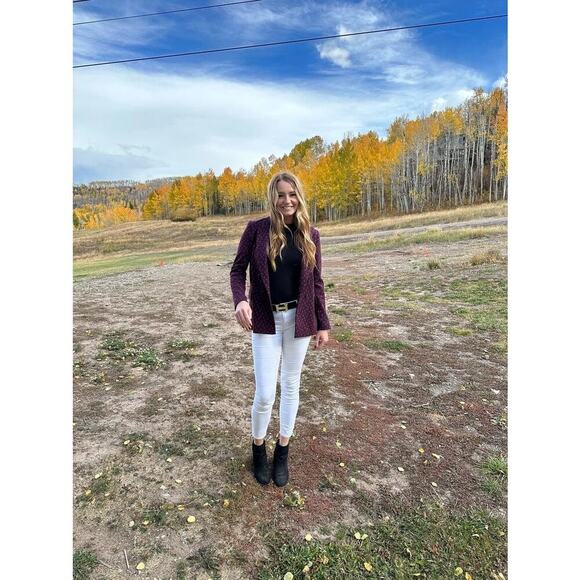 DIANE VON FURSTENBERG Red Printed Wool Blend Blazer Coat Size 6 - Picture 4 of 13